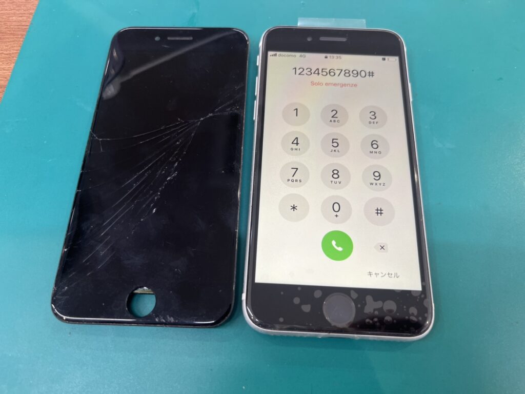 画面交換が完了し新品のように綺麗になったiPhoneSE (第2世代)の動作確認画面