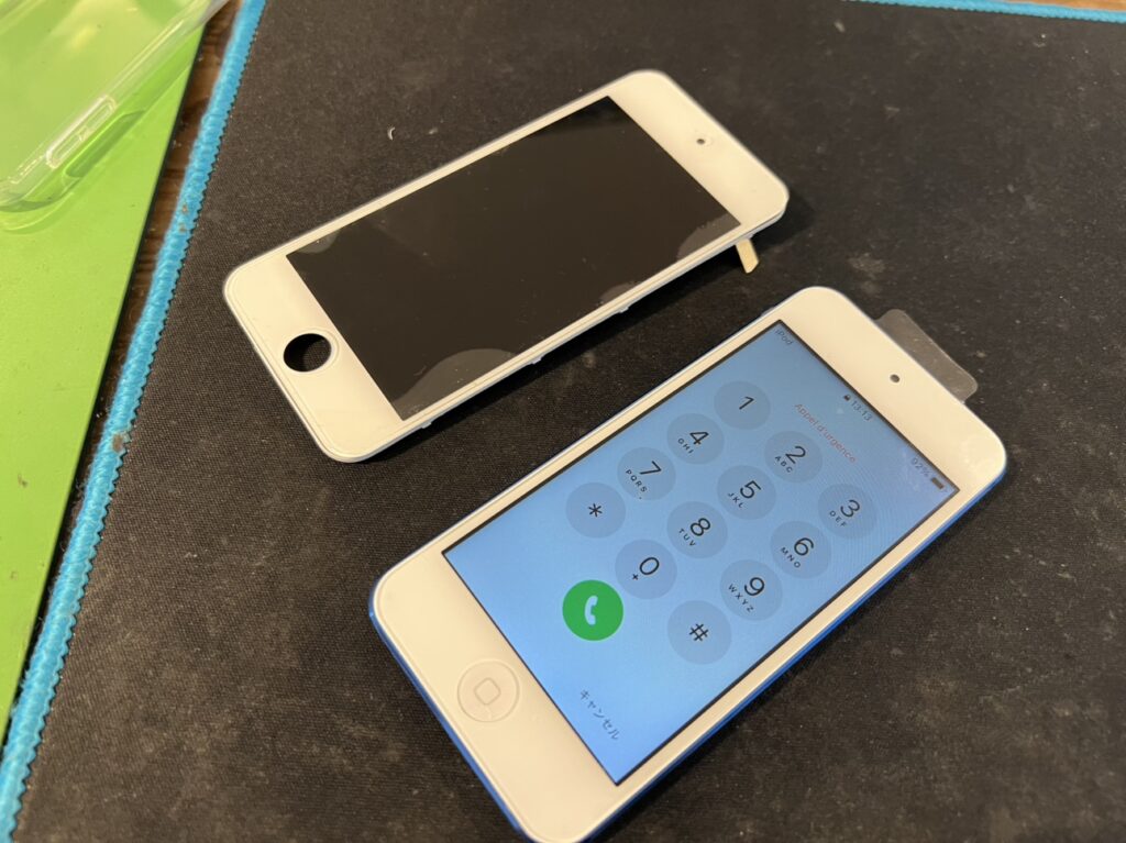 液晶交換が完了し鮮明な表示が復活したiPod touch 7世代