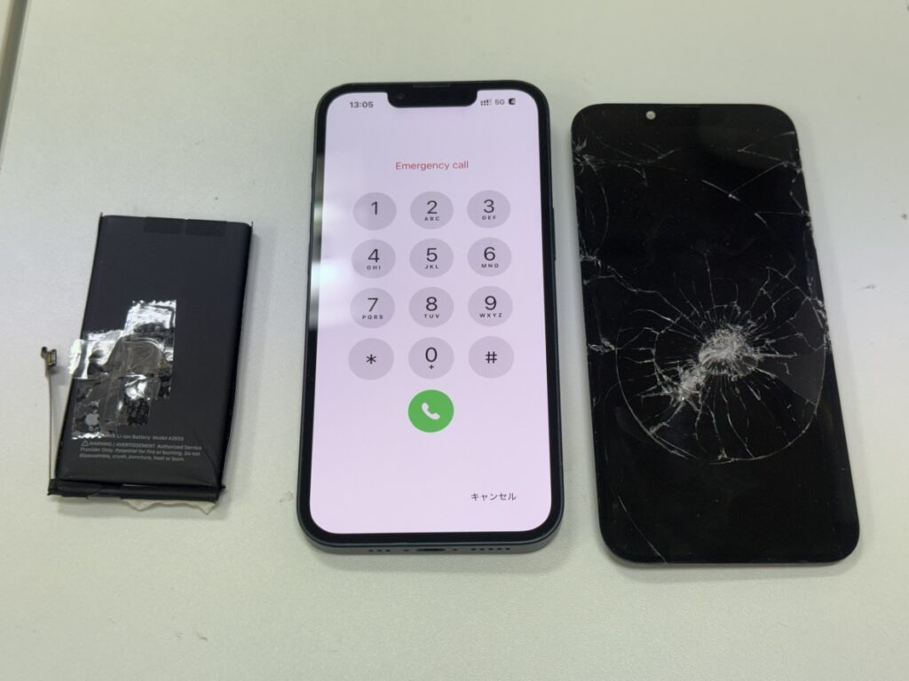 30分で画面とバッテリーの交換が完了し、無事に復活したiPhone 13。