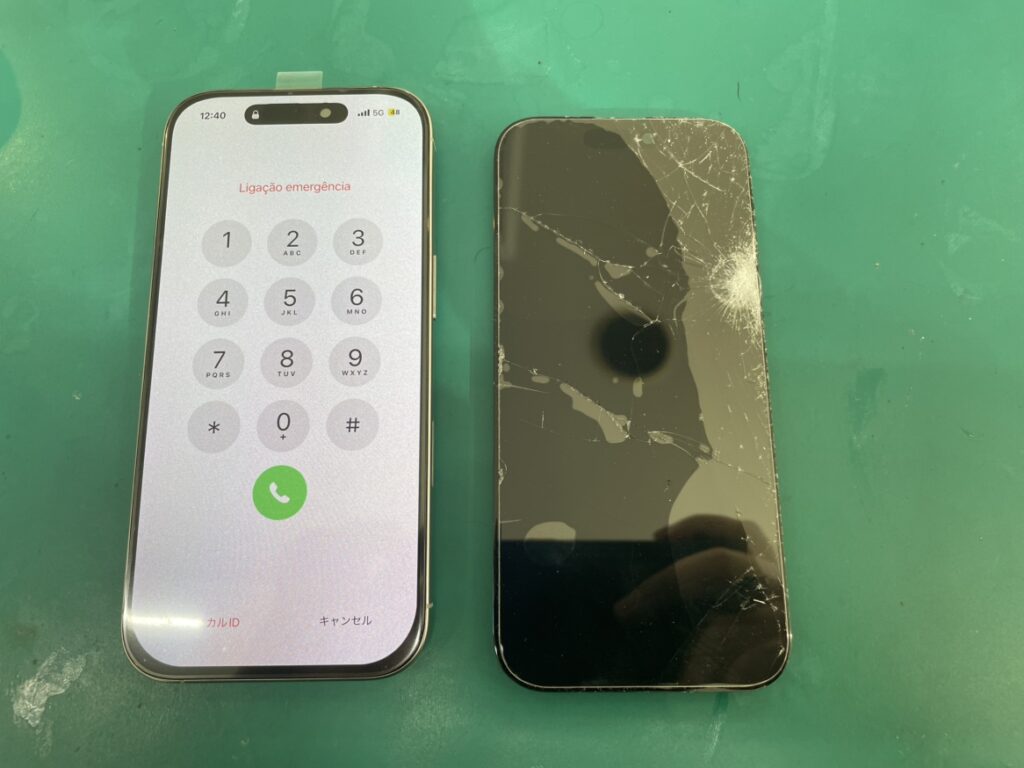 iPhone 15の液晶修理が完了し鮮明に表示された画面の状態