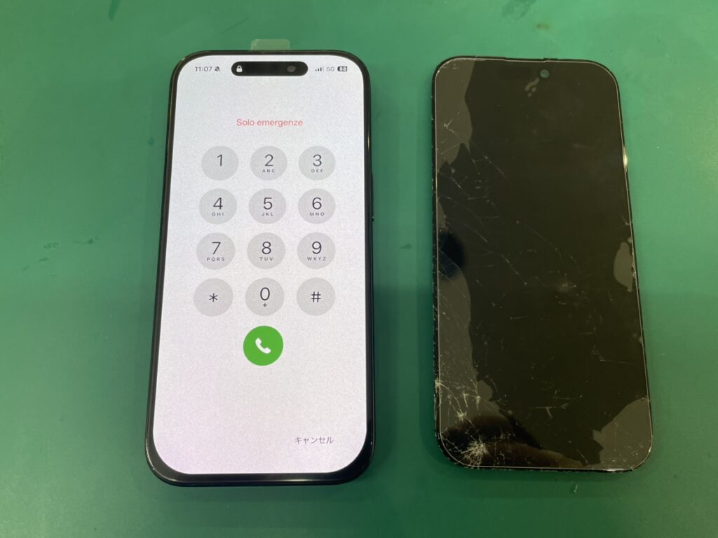 30分で画面交換が完了し、新品のように綺麗になったiPhone 15。