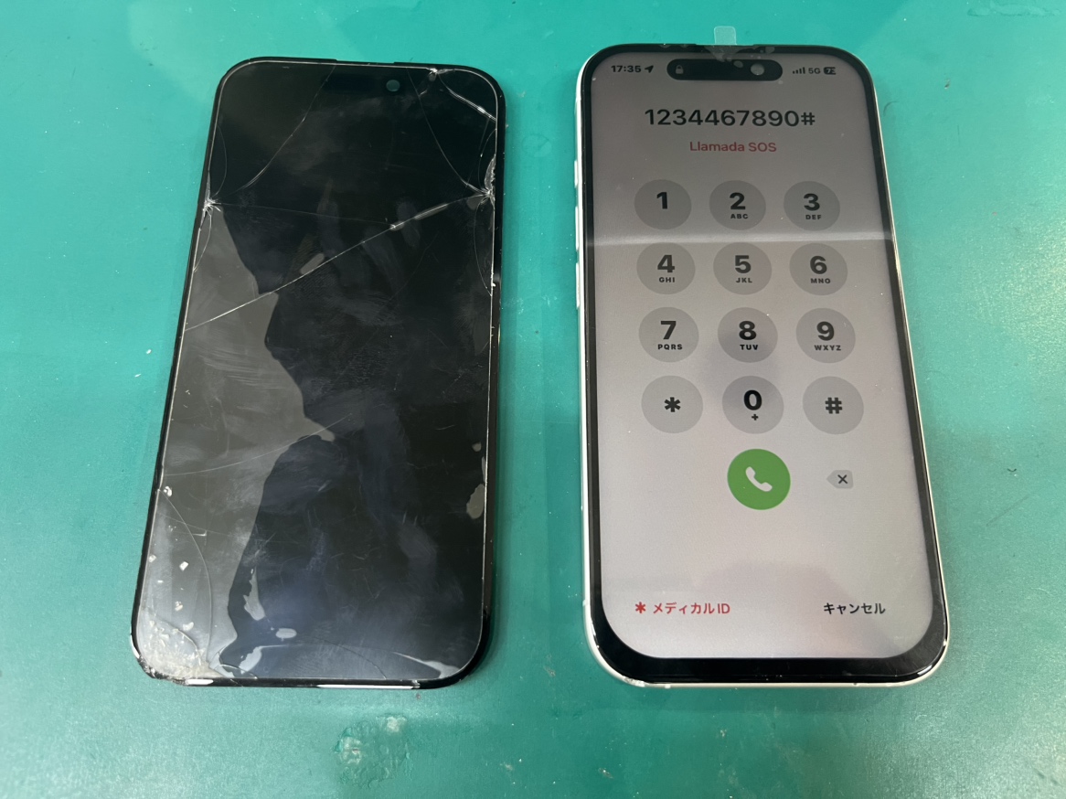 iPhone16 画面割れ 左下破損 タッチ不良 横須賀